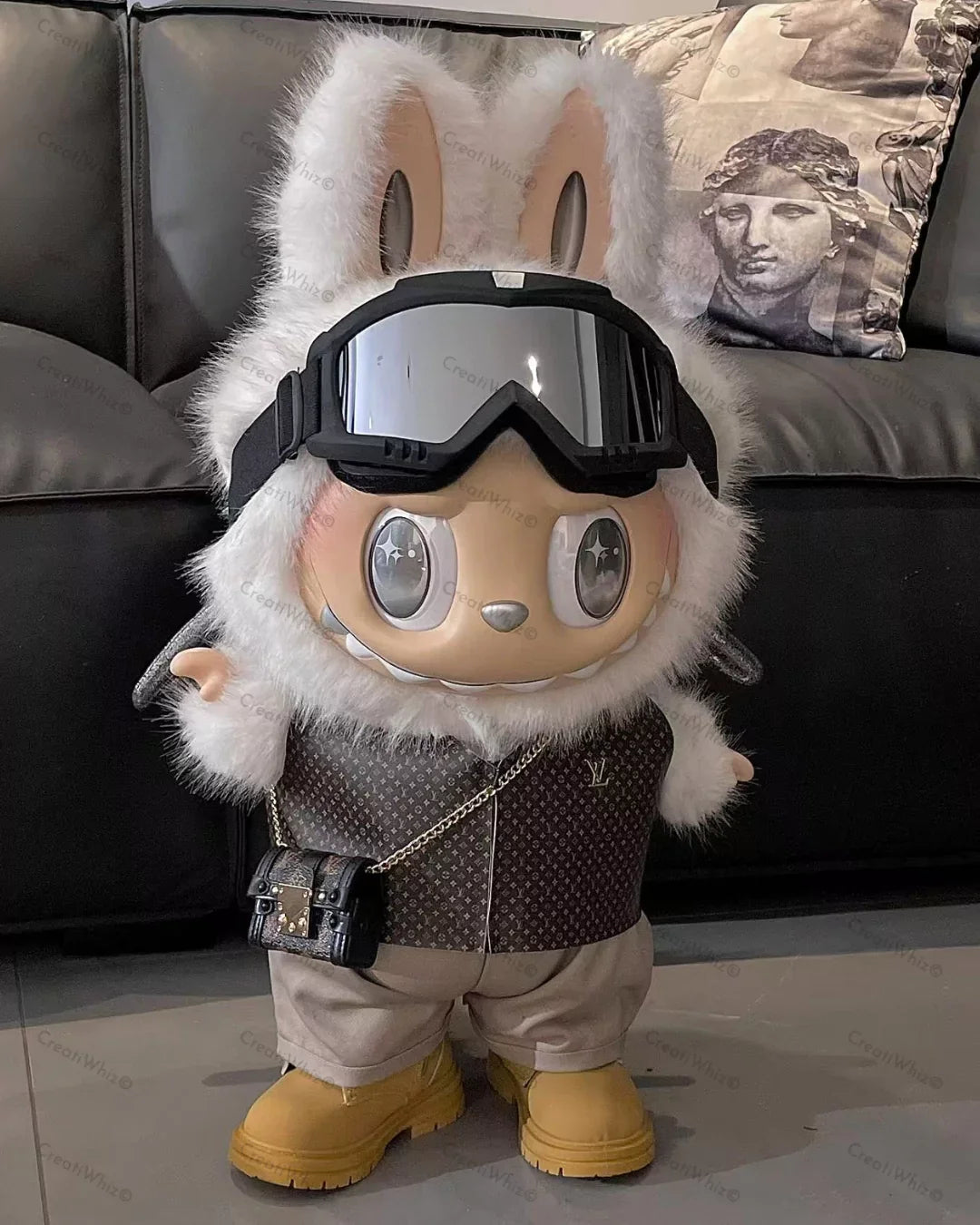 Handmade Mega-Size Luxury-Inspired Brown Vest & Crossbody Satchel Outfit