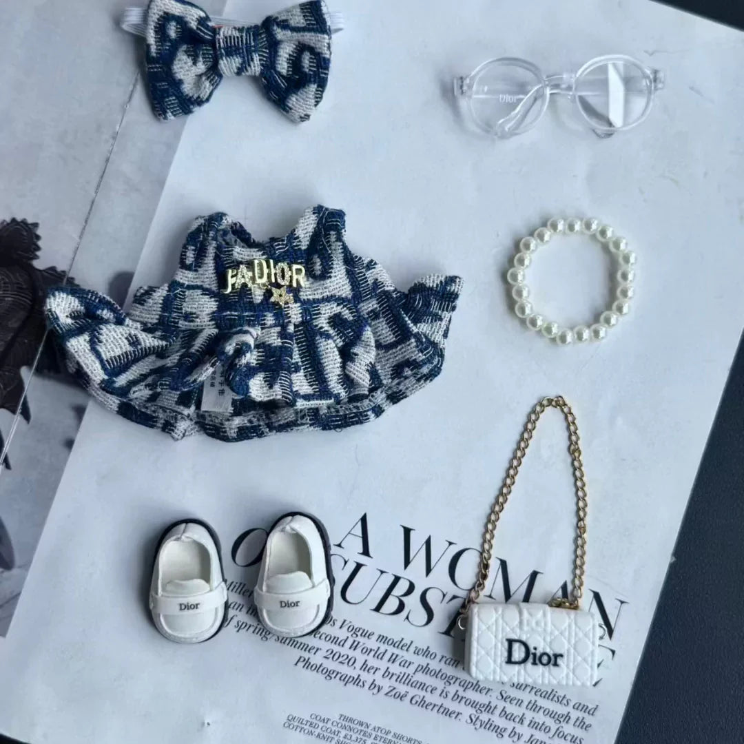 Handmade Luxury-Inspired Blue Bow & Patterned Blue Dress Outfit