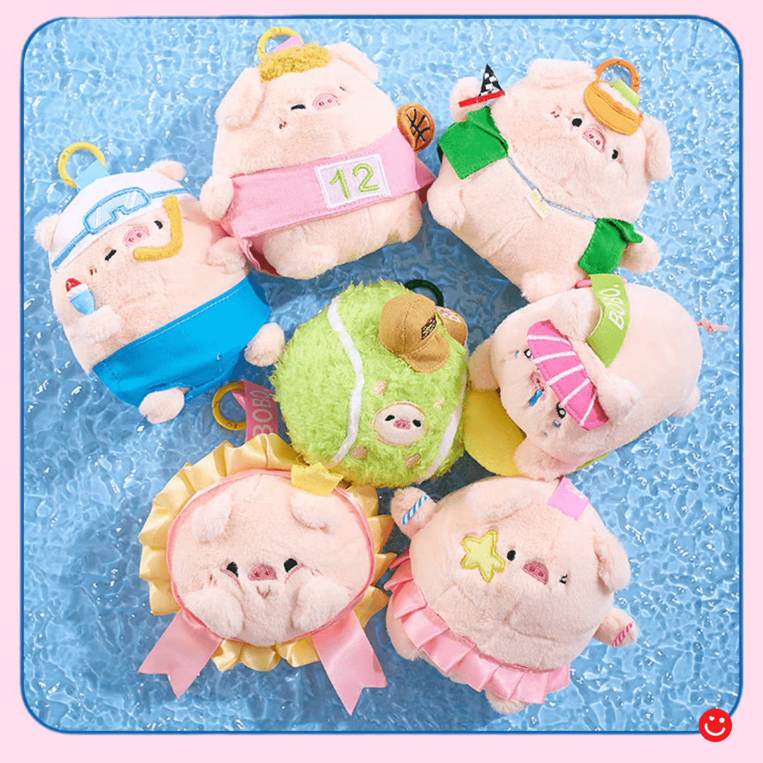 Bobo Pig Games Happy Sports Plush Zipper Bag Keychain Blind Box