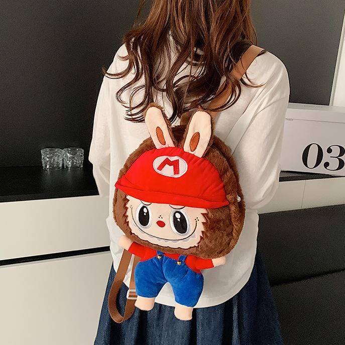 Cute Mario Labubu Plush Backpack Bag