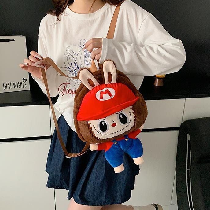 Cute Mario Labubu Plush Backpack Bag