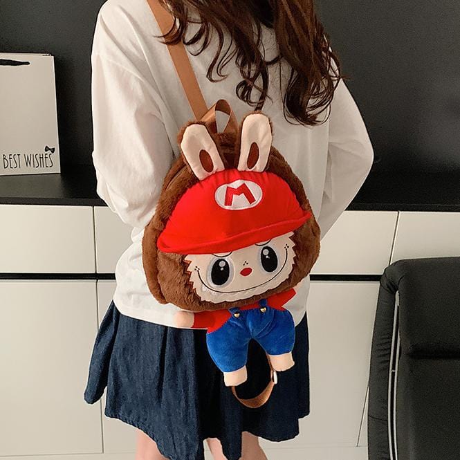 Cute Mario Labubu Plush Backpack Bag