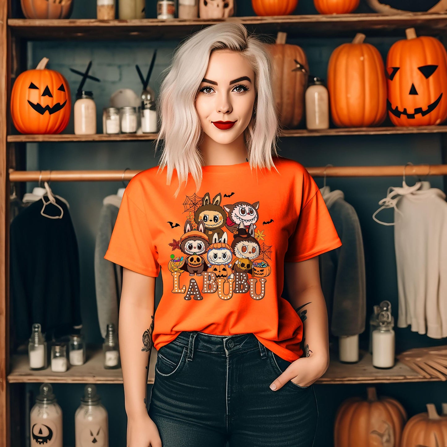 Halloween Labubu Shirt Cute Spooky T-Shirt for Labubu Fans Kawaii Halloween Tee Labubu T-Shirt Creepy Cute Fall Shirt Cute Halloween Gift