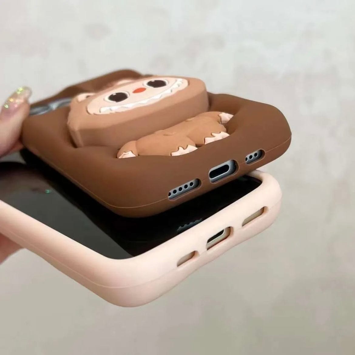 Kawaii Labubu Silicone Stand iPhone Case