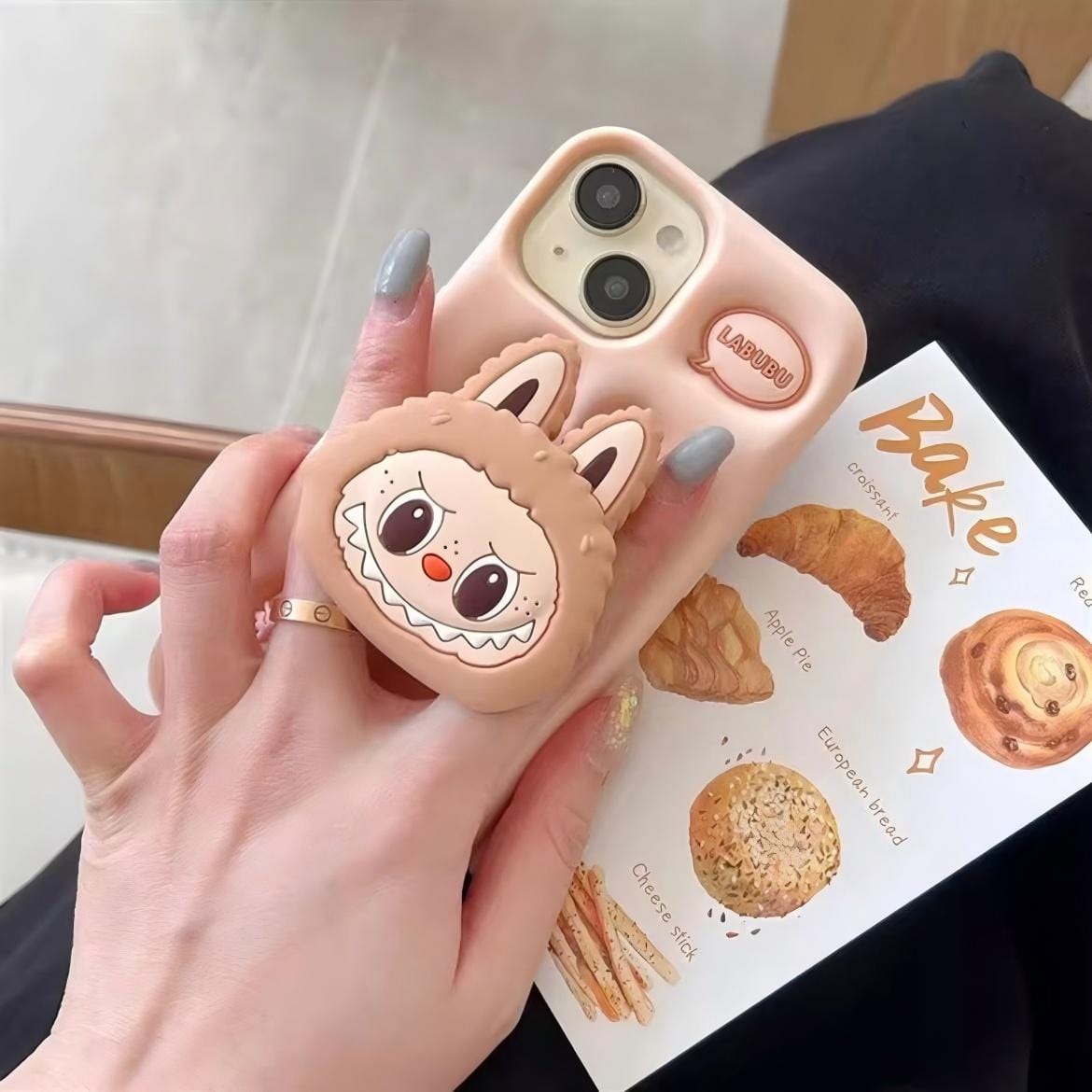 Kawaii Labubu Silicone Stand iPhone Case