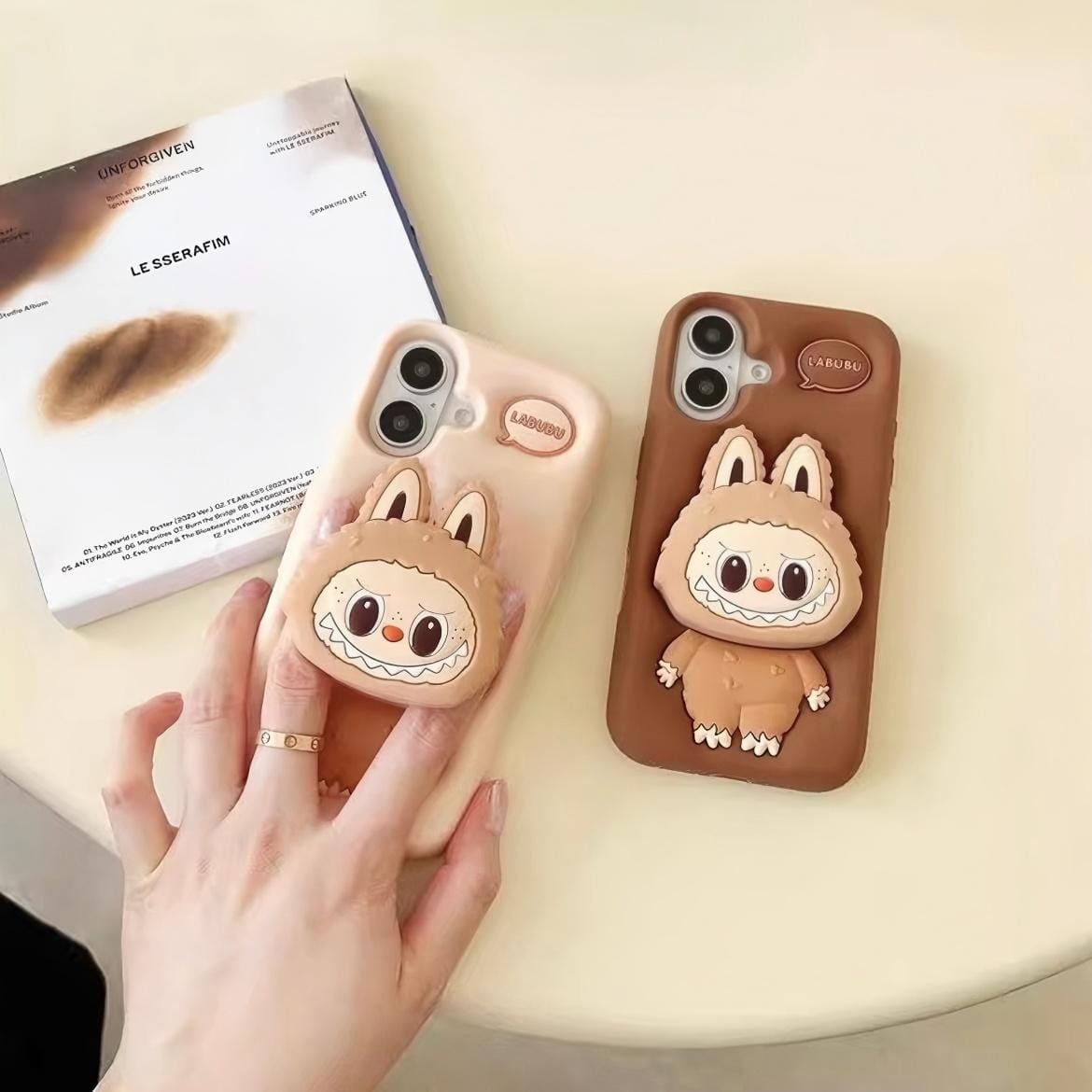 Kawaii Labubu Silicone Stand iPhone Case