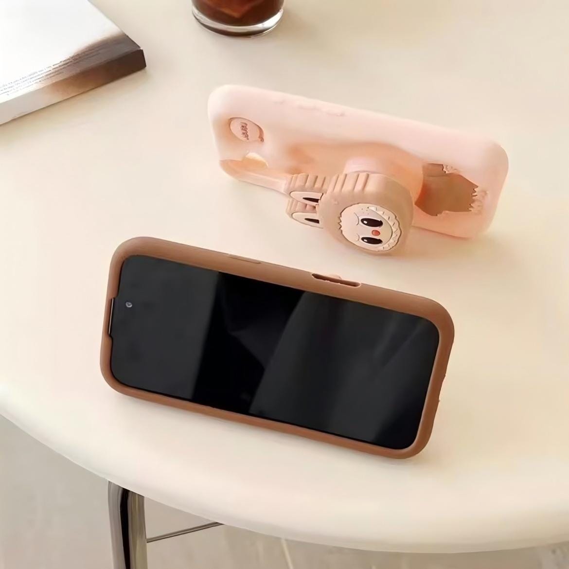 Kawaii Labubu Silicone Stand iPhone Case