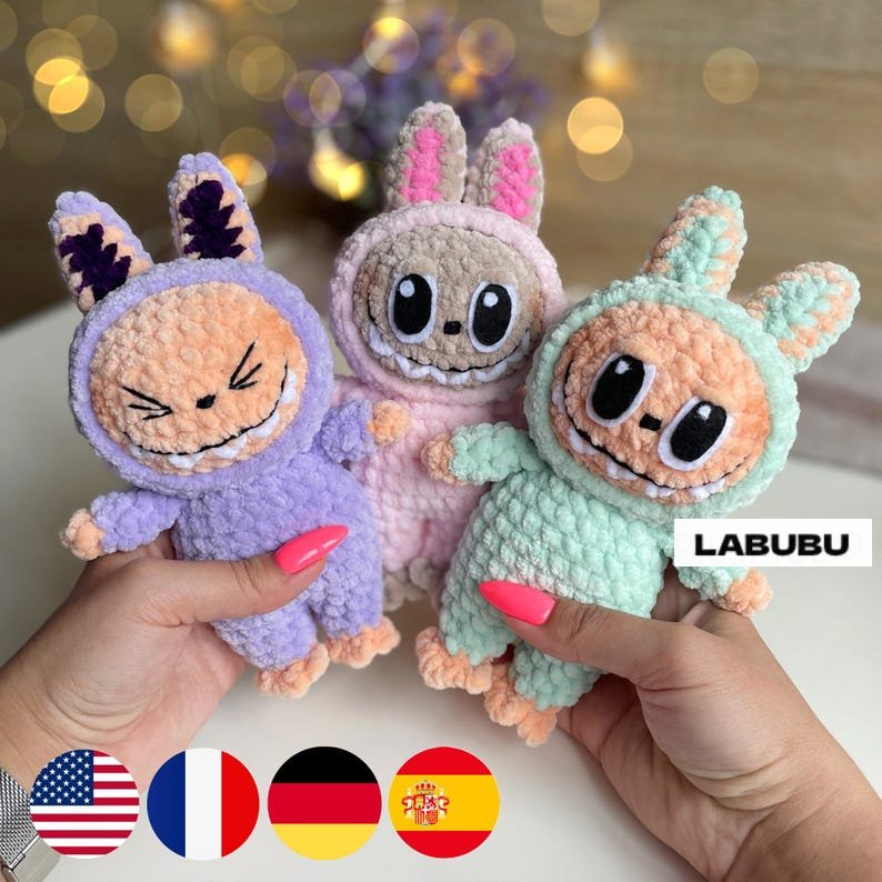 Smiling Bunny CROCHET PATTERN, Amigurumi Labubu Fan Art Plushies Lafufu