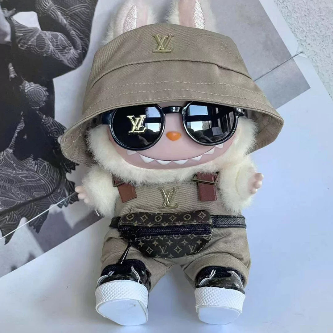 Handmade Luxury-Inspired Khaki Bucket Hat & Overalls Outfit