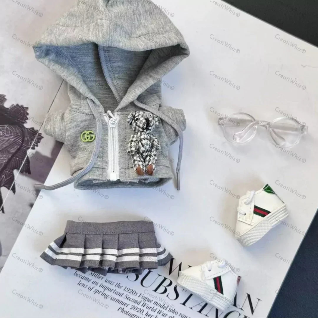 Handmade Luxury-Inspired Grey Zip-Up Hoodie Outfit