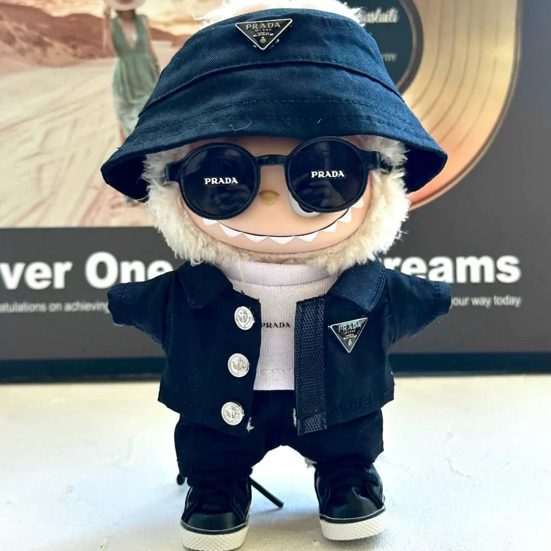 Handmade Luxury-Inspired Black Bucket Hat & Jacket Outfit