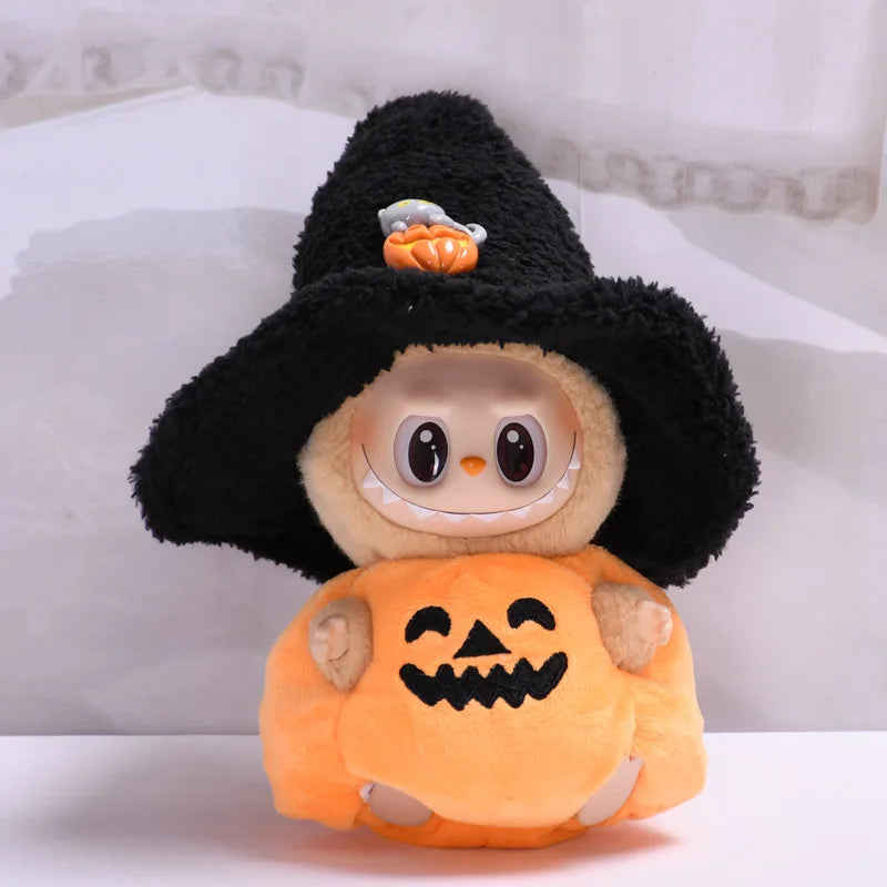 17Cm Labubu Clothes Blind Box Universal Sitting Standing Plush Doll Accessories Labubu Designer Clothes Pumpkin Costume Set