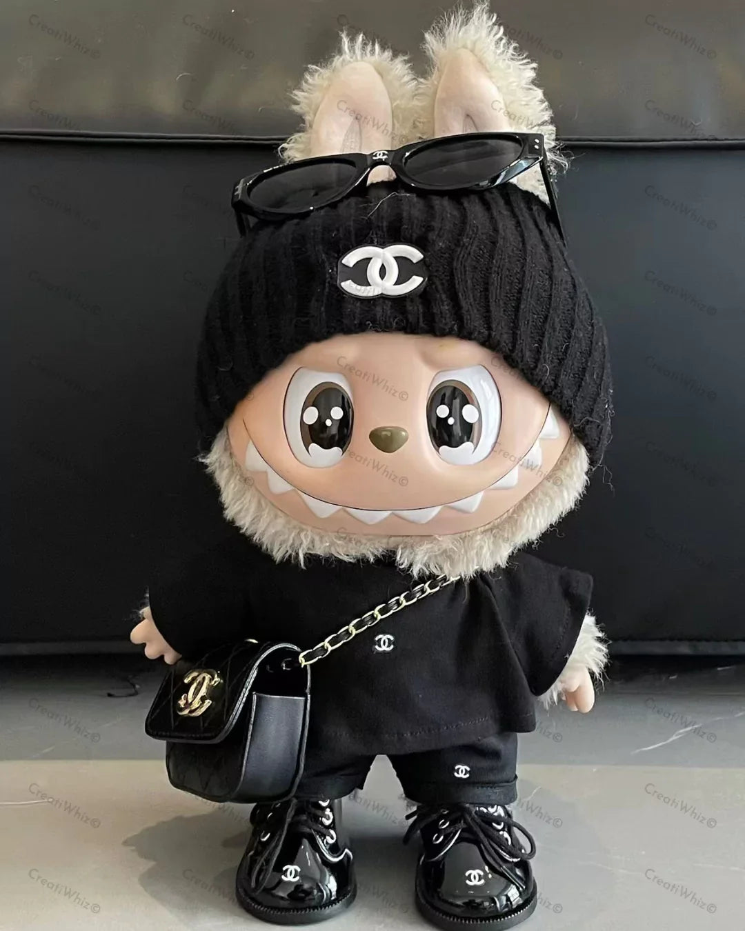 Handmade Mega-Size Luxury-Inspired Ribbed Knit Beanie Outfit