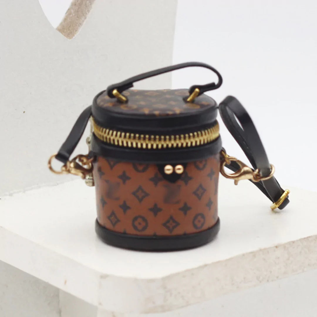 Mini Luxury-Inspired Round Zip-Top Bag for Dolls