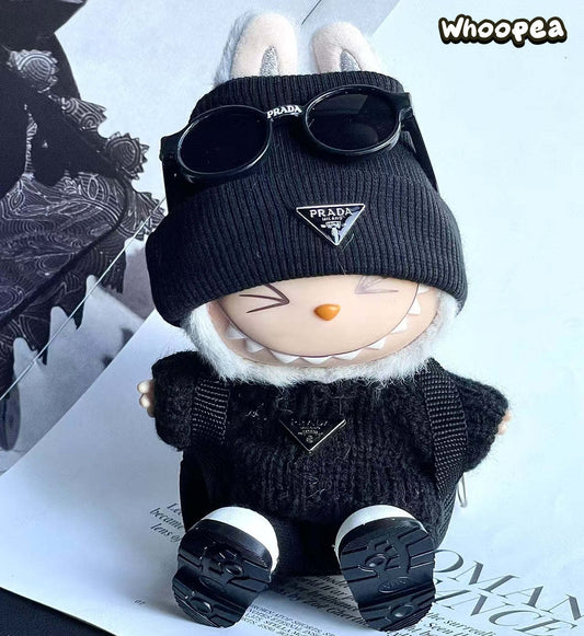 Handmade Luxury-Inspired Black Knit Beanie Hat & Sweater Outfit