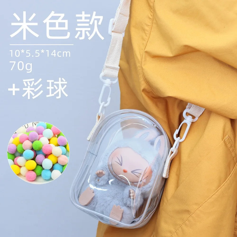 Labubu Protect Case Labubu Sitting Party 15/17Cm Cotton Doll Shoulder Pain Bag PVC Storage Bag Labubu Walk Bag Dustproof