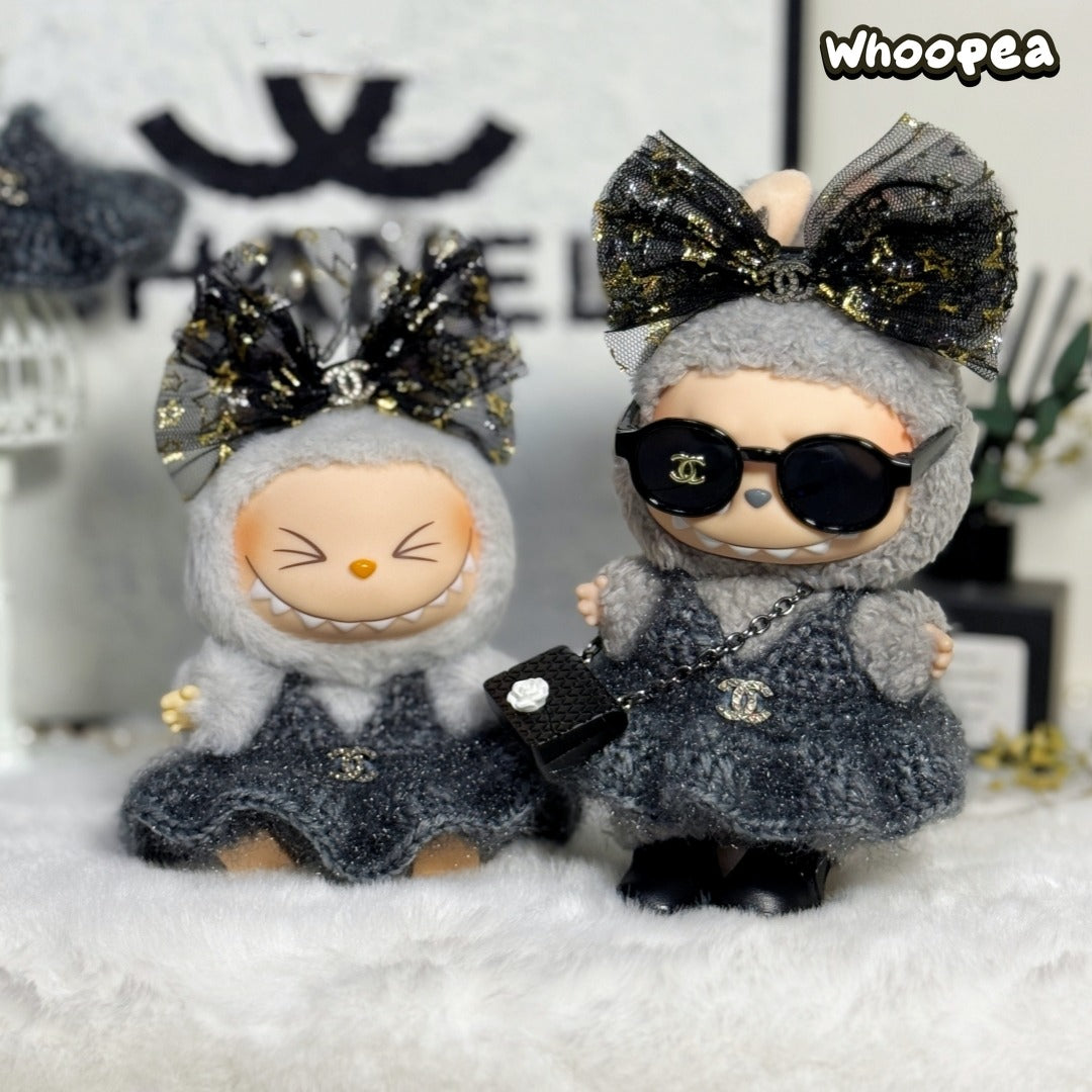 Handmade Luxury-Inspired Glitter Bow & Grey Outfit