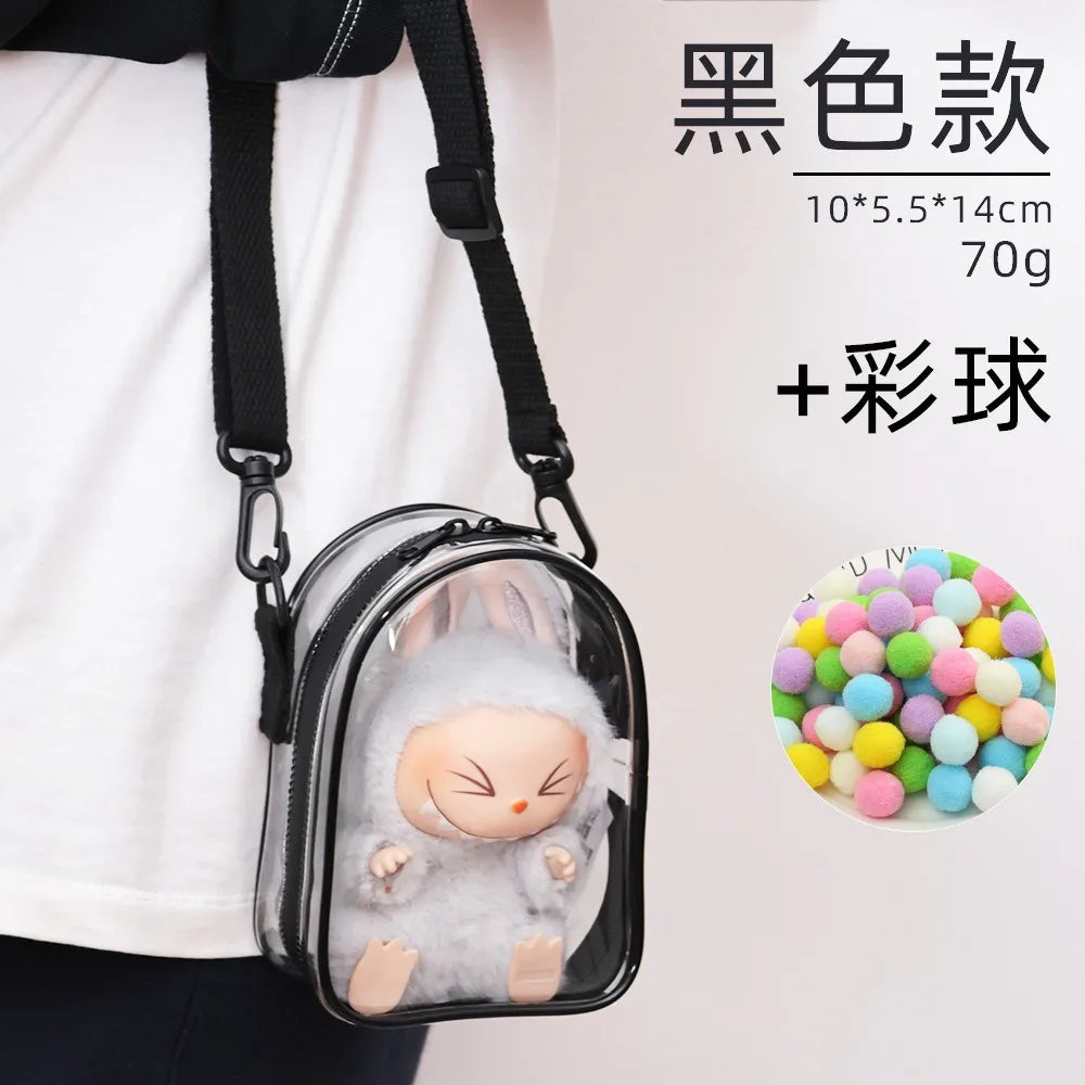 Labubu Protect Case Labubu Sitting Party 15/17Cm Cotton Doll Shoulder Pain Bag PVC Storage Bag Labubu Walk Bag Dustproof