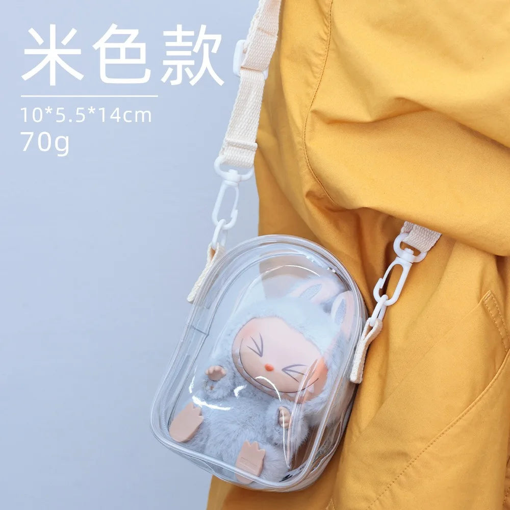 Labubu Protect Case Labubu Sitting Party 15/17Cm Cotton Doll Shoulder Pain Bag PVC Storage Bag Labubu Walk Bag Dustproof