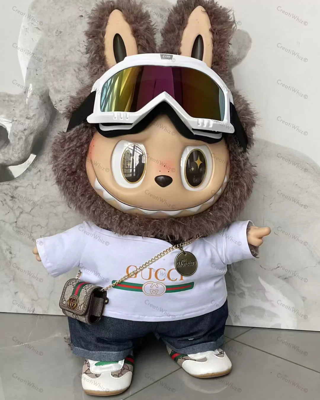 Handmade Mega-Size Luxury-Inspired White T-shirt & Crossbody Bag Outfit