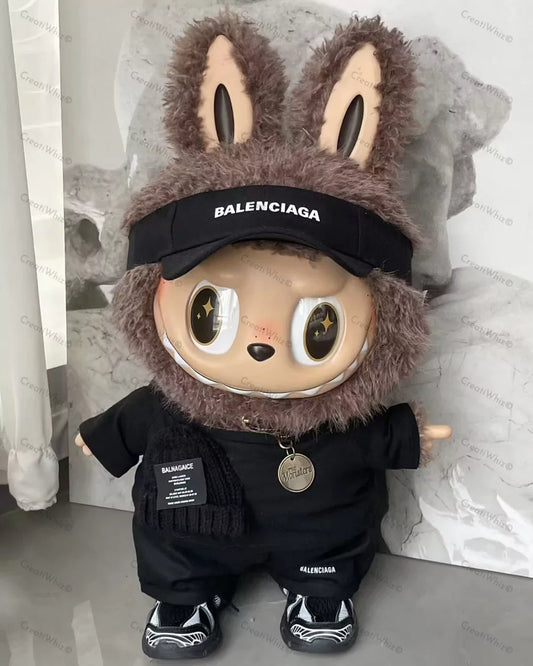 Handmade Mega-Size Luxury-Inspired Black Sporty Visor Cap & Pants Outfit