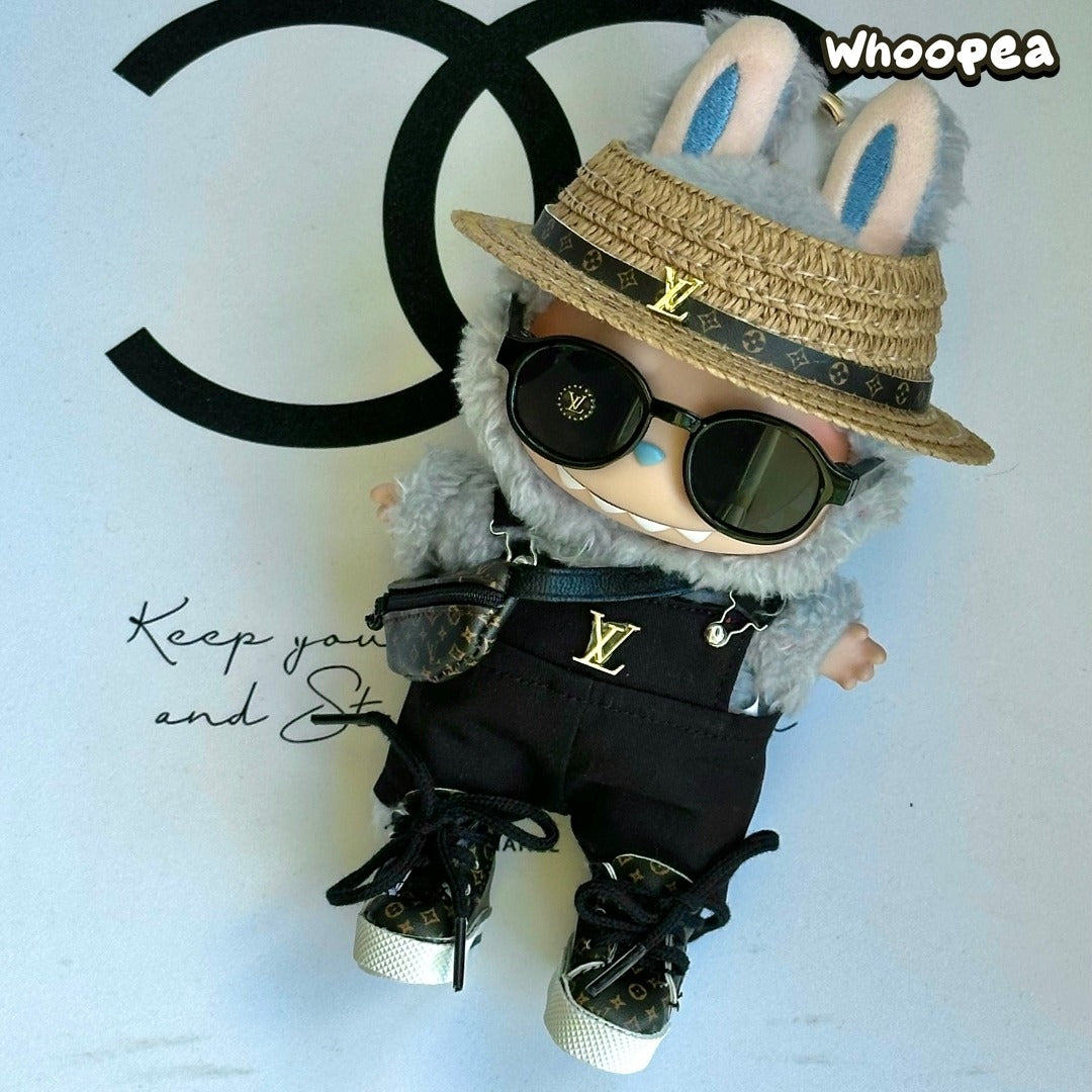 Handmade Luxury-Inspired Straw Hat & Black Overalls Outfit