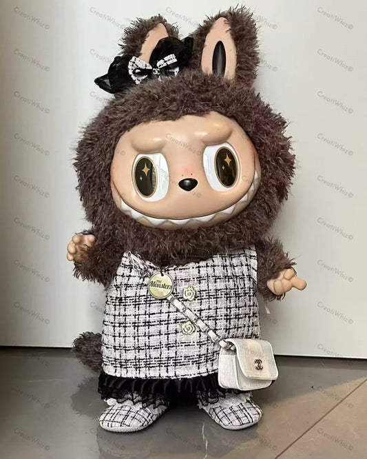 Handmade Mega-Size Luxury-Inspired White Tweed-style Dress & Crossbody Bag Outfit