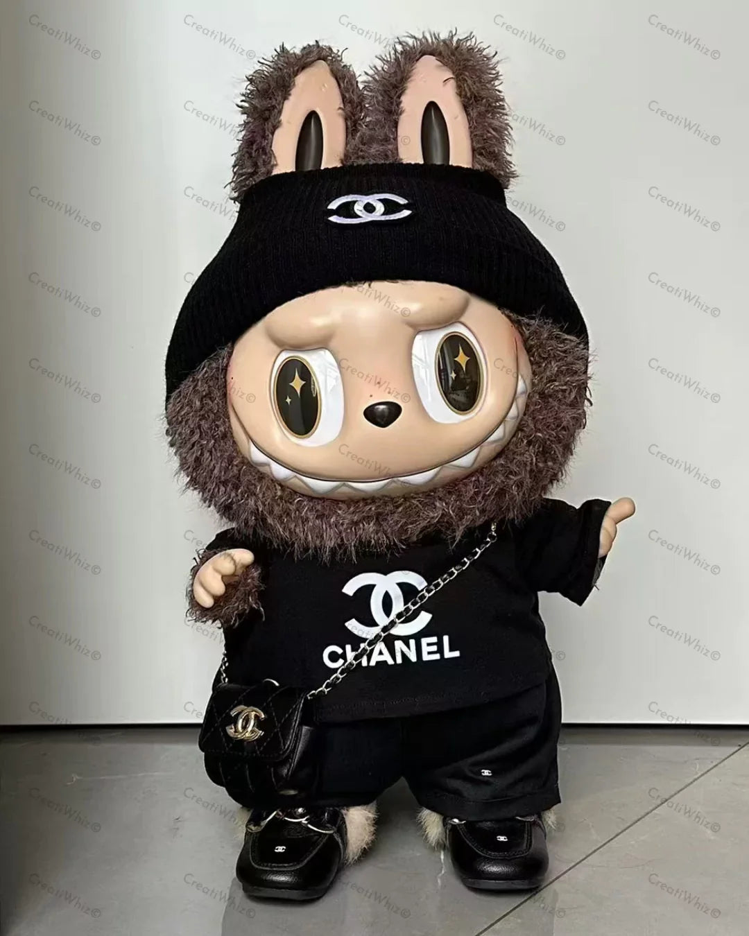 Handmade Mega-Size Luxury-Inspired Black Knit Beanie & Crossbody Bag Outfit