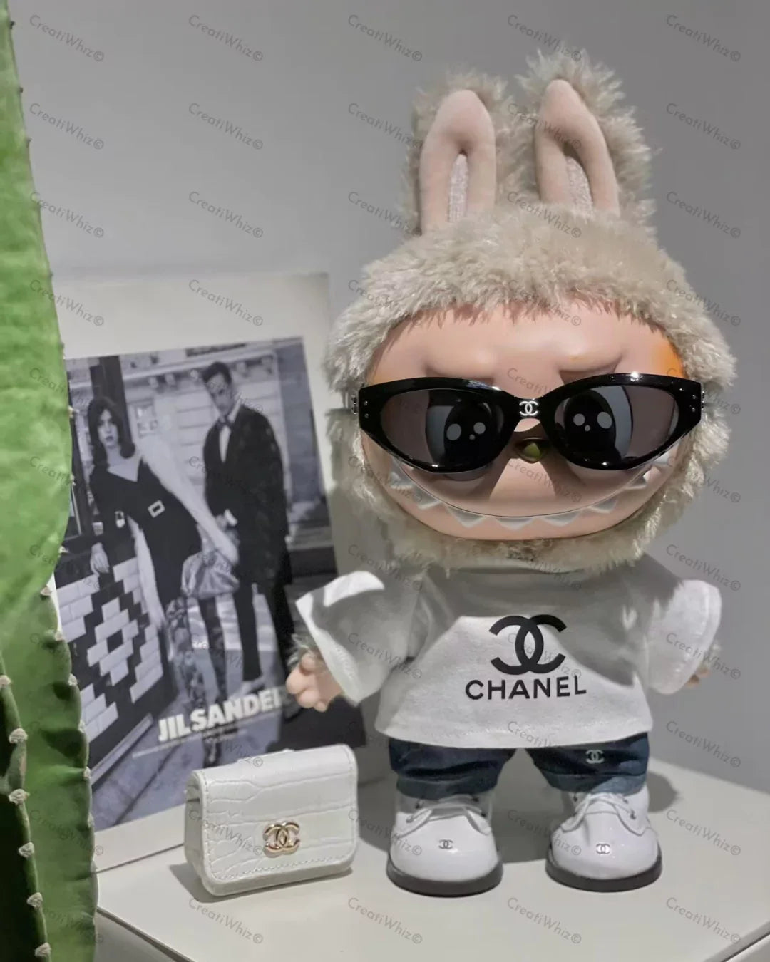 Handmade Mega-Size Luxury-Inspired Black Sunglasses & Denim Pants Outfit