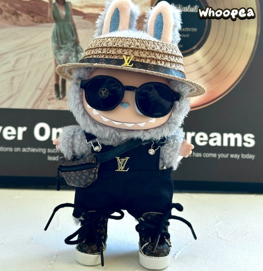 Handmade Luxury-Inspired Straw Hat & Black Overalls Outfit