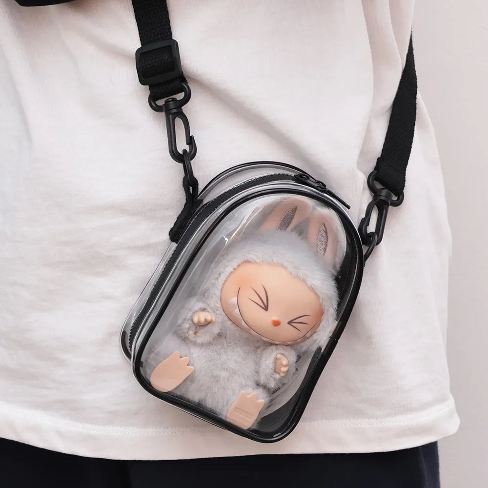 Labubu Protect Case Labubu Sitting Party 15/17Cm Cotton Doll Shoulder Pain Bag PVC Storage Bag Labubu Walk Bag Dustproof