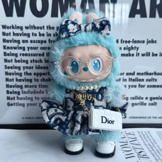 Handmade Luxury-Inspired Blue Bow & Patterned Blue Dress Outfit