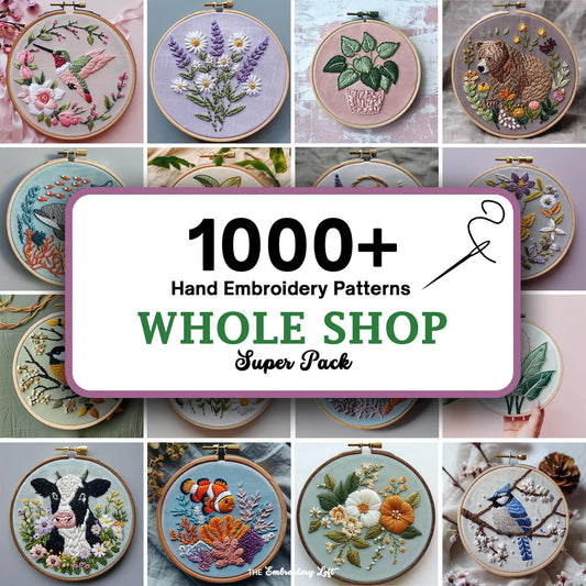 Whole Shop Embroidery Pattern Bundle – 1000+ Hand Embroidery Designs with Lifetime Access (PDF Collection)