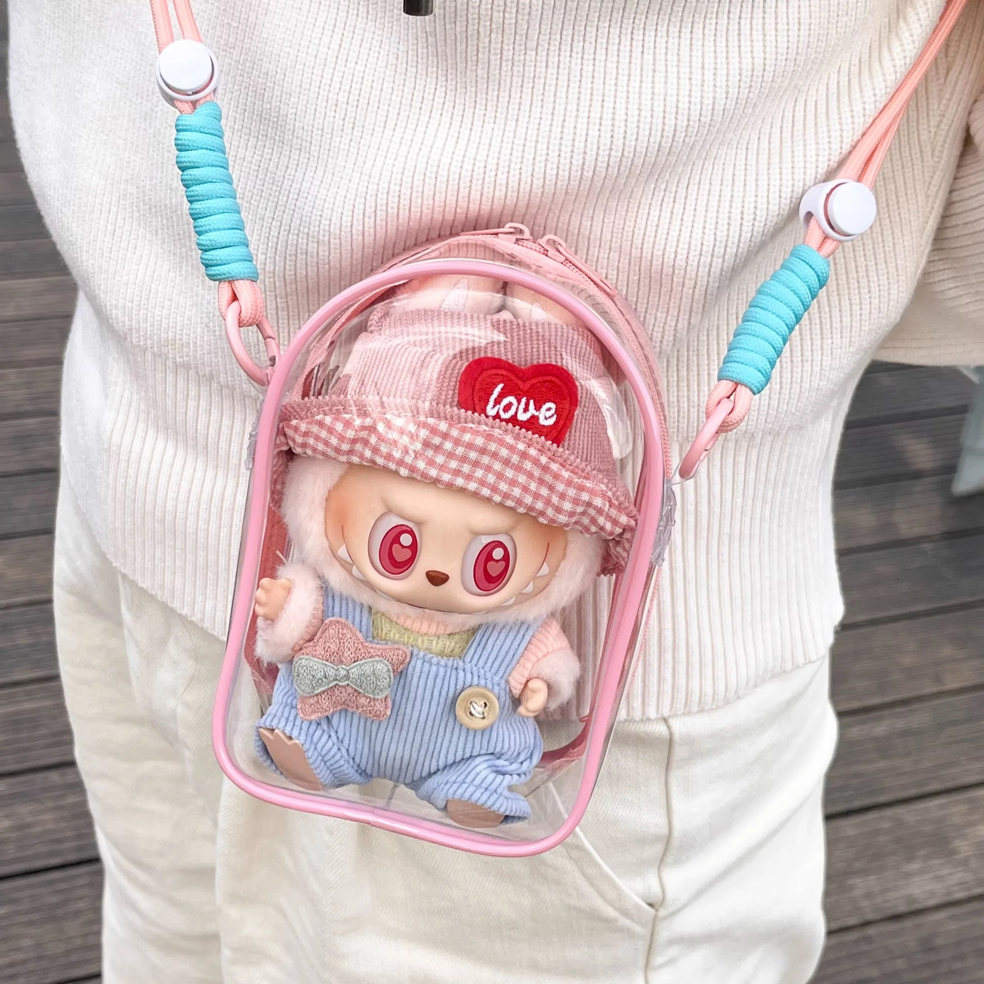 Labubu Protect Case Labubu Sitting Party 15/17Cm Cotton Doll Shoulder Pain Bag PVC Storage Bag Labubu Walk Bag Dustproof