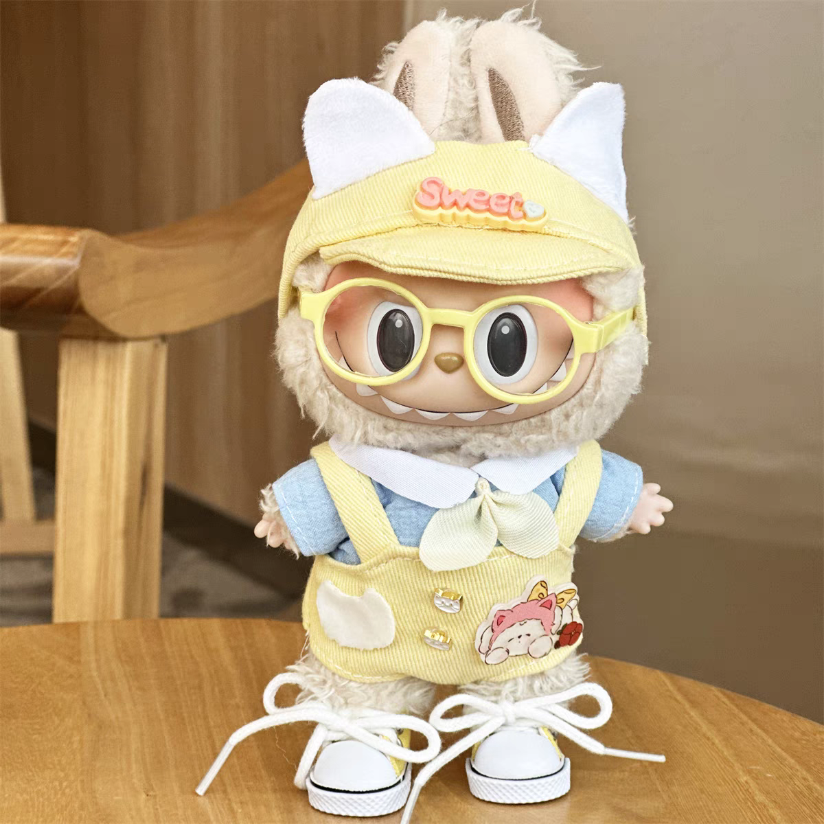 Doll Cloth Sweet Buttercream Kitten Overalls Set - 001