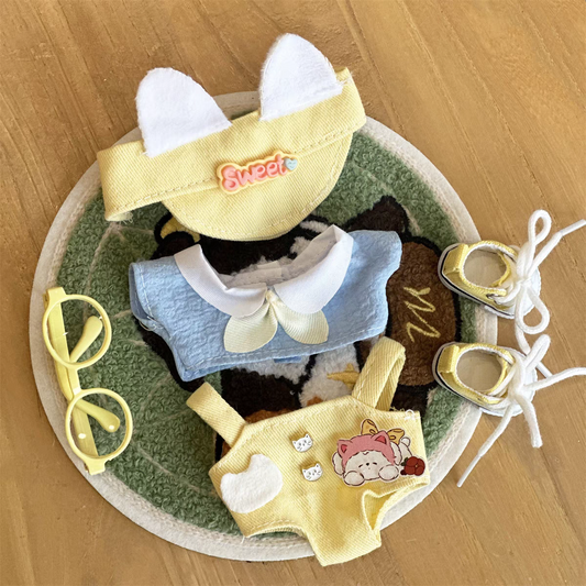 Doll Cloth Sweet Buttercream Kitten Overalls Set - 001