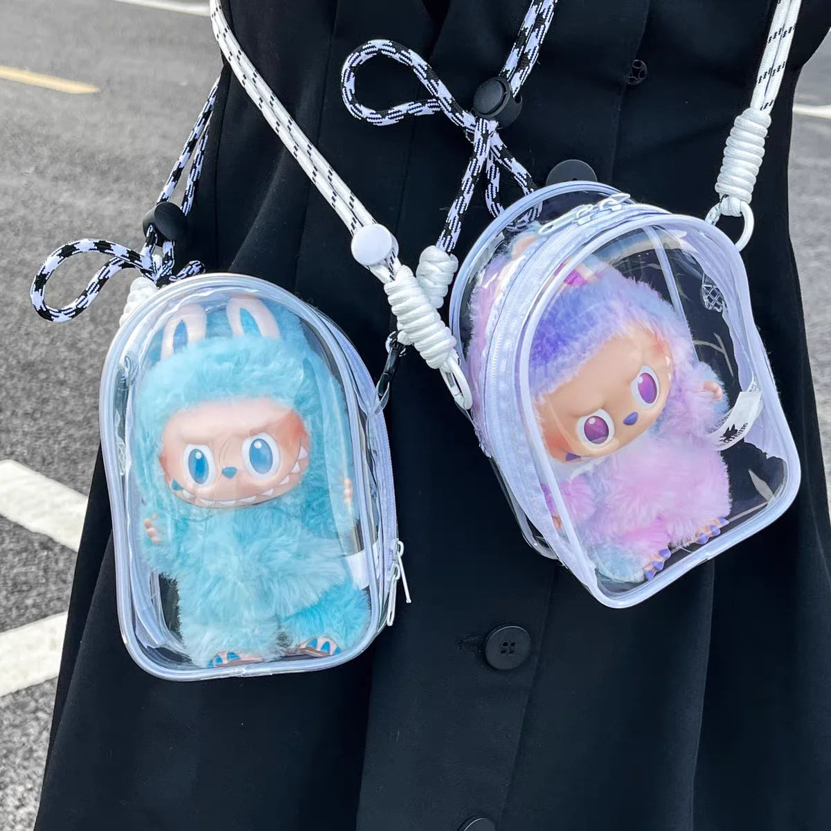 Labubu Protect Case Labubu Sitting Party 15/17Cm Cotton Doll Shoulder Pain Bag PVC Storage Bag Labubu Walk Bag Dustproof