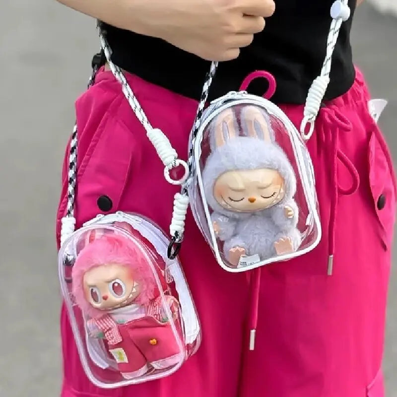 Labubu Protect Case Labubu Sitting Party 15/17Cm Cotton Doll Shoulder Pain Bag PVC Storage Bag Labubu Walk Bag Dustproof