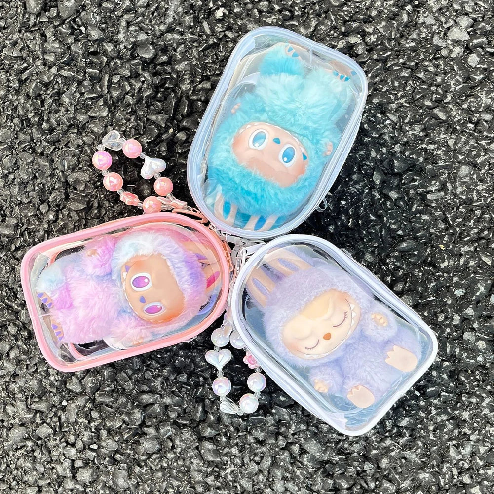 Labubu Protect Case Labubu Sitting Party 15/17Cm Cotton Doll Shoulder Pain Bag PVC Storage Bag Labubu Walk Bag Dustproof