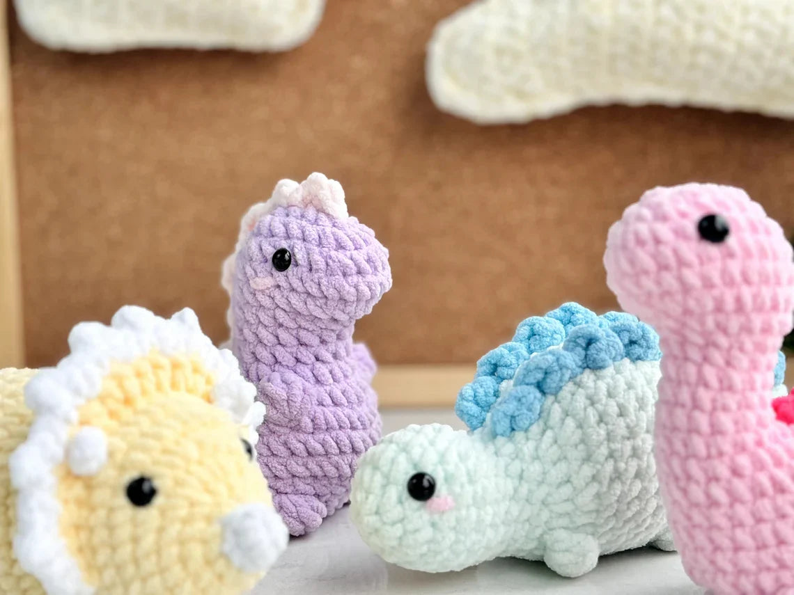 No-Sew Dinosaur Crochet Pattern Bundle – Triceratops, Tyrannosaurus, Stegosaurus | Amigurumi Jurassic World PDF