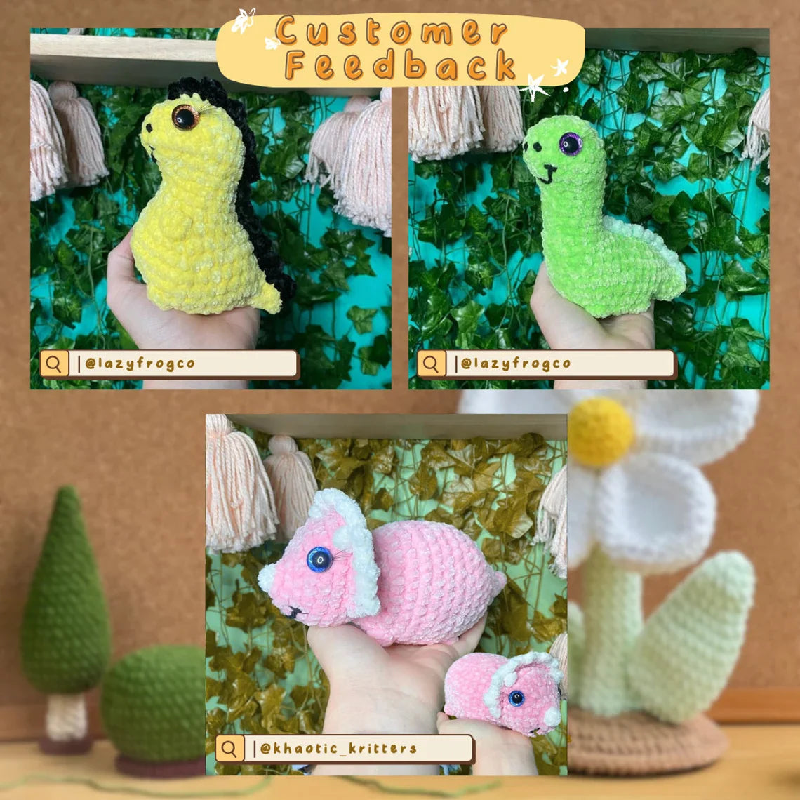 No-Sew Dinosaur Crochet Pattern Bundle – Triceratops, Tyrannosaurus, Stegosaurus | Amigurumi Jurassic World PDF
