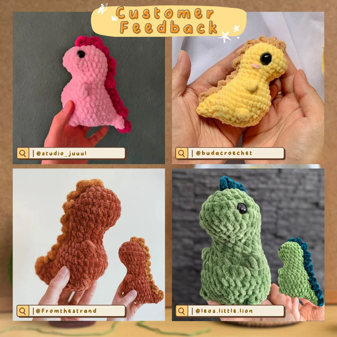 No-Sew Dinosaur Crochet Pattern Bundle – Triceratops, Tyrannosaurus, Stegosaurus | Amigurumi Jurassic World PDF