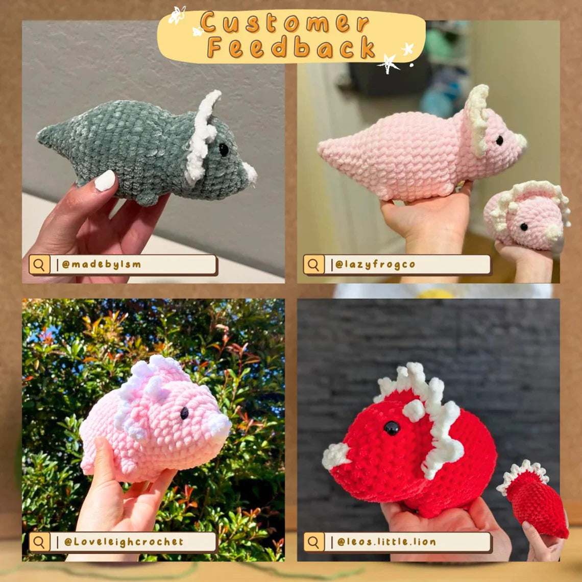 No-Sew Dinosaur Crochet Pattern Bundle – Triceratops, Tyrannosaurus, Stegosaurus | Amigurumi Jurassic World PDF