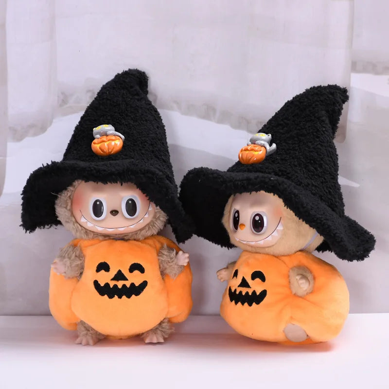 17Cm Labubu Clothes Blind Box Universal Sitting Standing Plush Doll Accessories Labubu Designer Clothes Pumpkin Costume Set