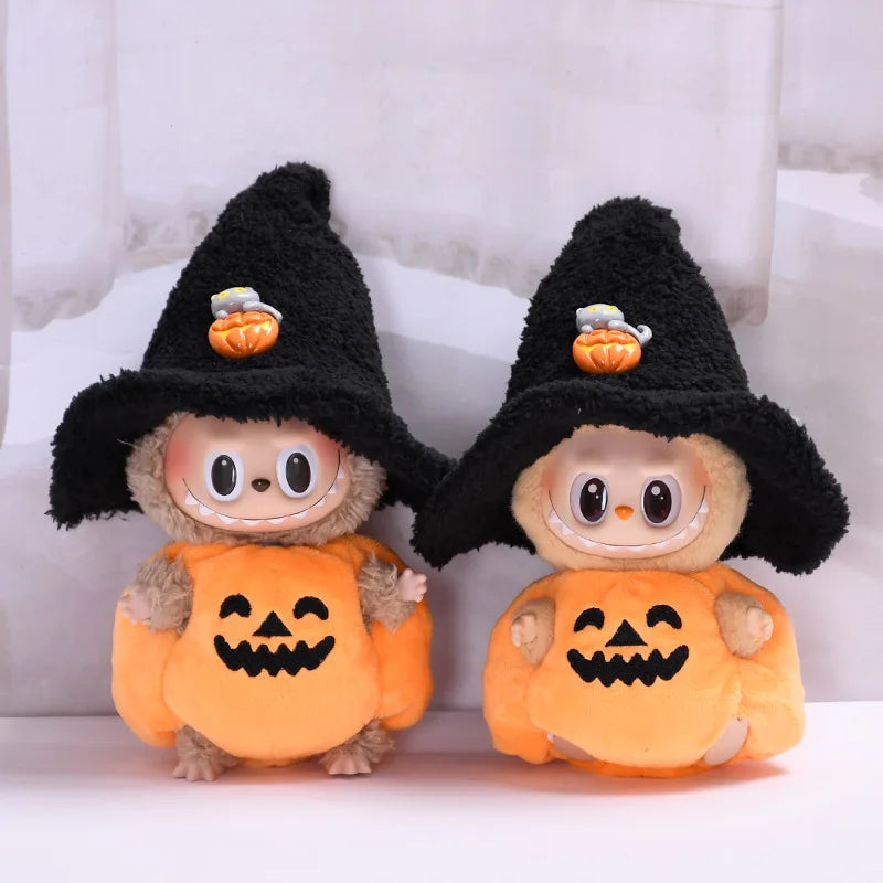 17Cm Labubu Clothes Blind Box Universal Sitting Standing Plush Doll Accessories Labubu Designer Clothes Pumpkin Costume Set