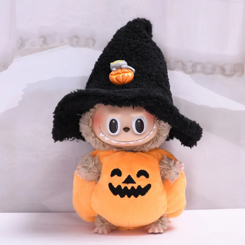 17Cm Labubu Clothes Blind Box Universal Sitting Standing Plush Doll Accessories Labubu Designer Clothes Pumpkin Costume Set