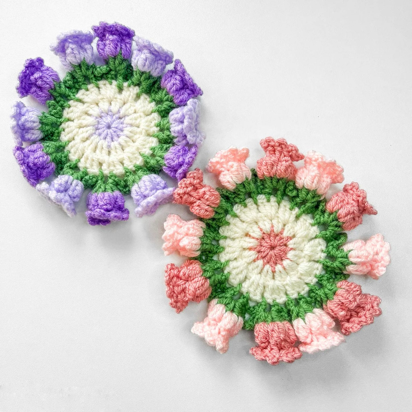 3-in-1 Flower Coaster Crochet Pattern Bundle – Rose, Hydrangea & Bluebell with Basket (PDF Tutorial)