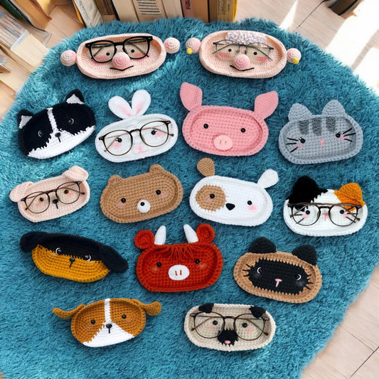 15-in-1 Farm Animal Eyeglass Holder Crochet Pattern – Highland Cow, Bunny, Pig, Puppy, Bear & More – Easy Amigurumi Tray & Case Designs