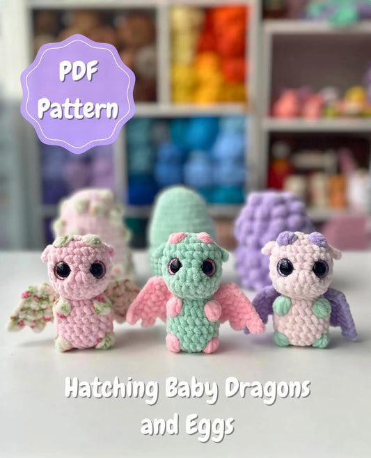 Hatching Baby Dragons & Eggs Crochet Pattern – Low/No-Sew Amigurumi PDF