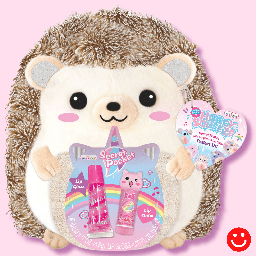 Kawaii Huggy Squeeze Secret Pocket Hedgehog with Lip Balm Set